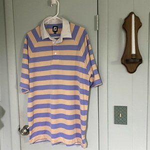 FootJoy FJ Polo Men's Blue Peach Striped XXL Shirt White Collar